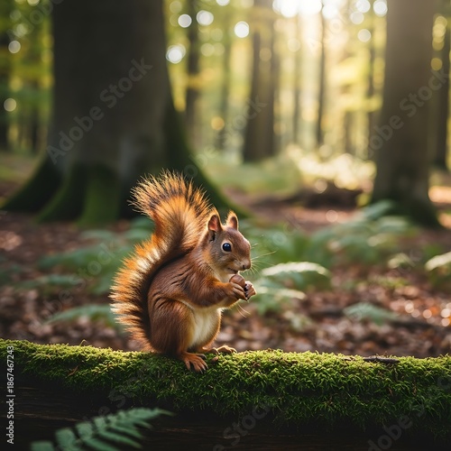 Squirrel in Autumn Forest.