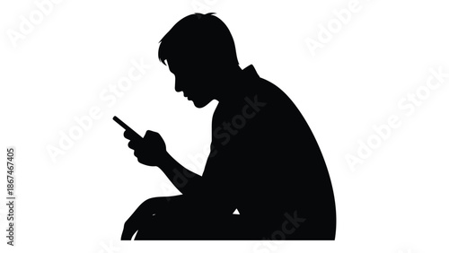 Silhouette of a man using a smartphone focused on digital interaction