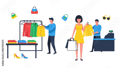 People Shopping for Clothes in a Fashion Store