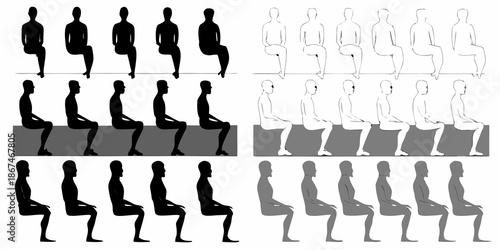 Silhouette figures demonstrating various seated postures and body positioning
