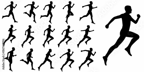 Silhouettes of runners in various stages of motion depicting athletic activity