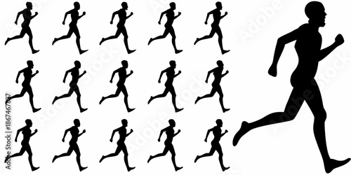 Silhouettes of running people displaying different phases of a running stride