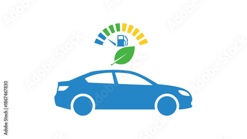 Eco-friendly car icon with fuel gauge and leaf symbol