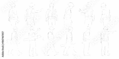Sketch of multiple human figures in various poses and body language