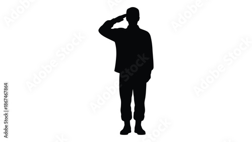 Silhouette of a person in military uniform giving a respectful salute