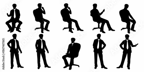 Silhouettes of business people in various poses presenting a modern corporate aesthetic