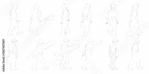 Line art illustrations of diverse people in various casual poses and outfits