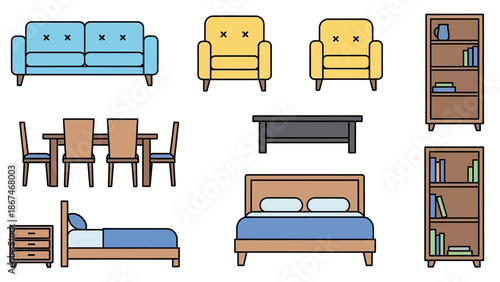 Home Furniture Collection Icon Set