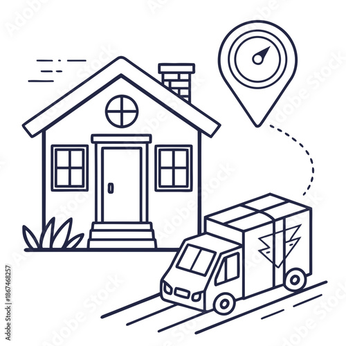 Last Mile Delivery Logistics Line Icon Vector