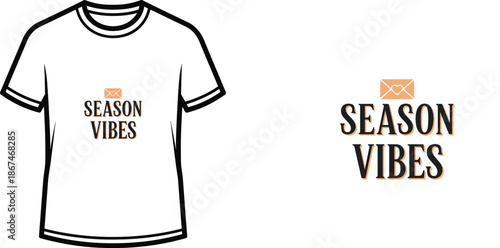 Typography t shirt design with the slogan 'season vibes' featuring minimalist bold lettering and a small envelope graphic for apparel. isolated on transparent background