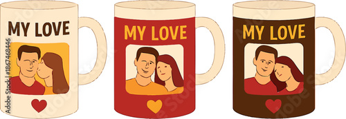Set of Love Themed Coffee Mugs