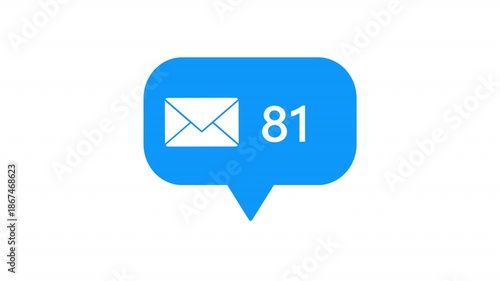 Sky Blue Animation footage of social media notification Mail and Message icon on transparent background (alpha channel)  