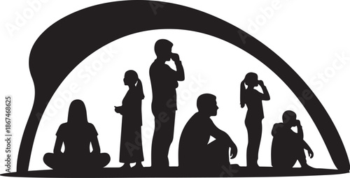 Diverse group of people in silhouette under archway