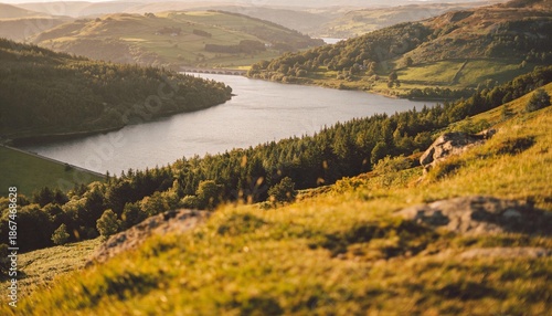 Serene Lake In A Valley Surrounded By Trees And Hills