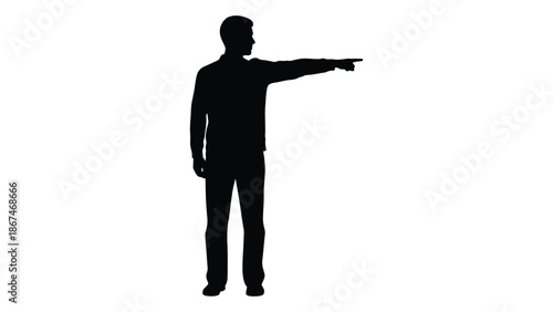 Silhouette of a man pointing forward isolated on a white background