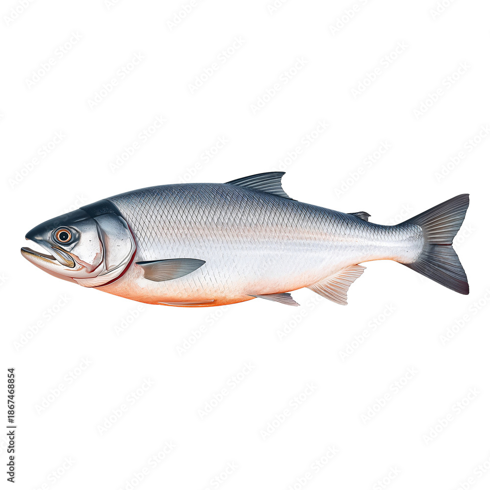 Fototapeta premium Fresh Salmon Fish Isolated on White Background, Aquatic Animal