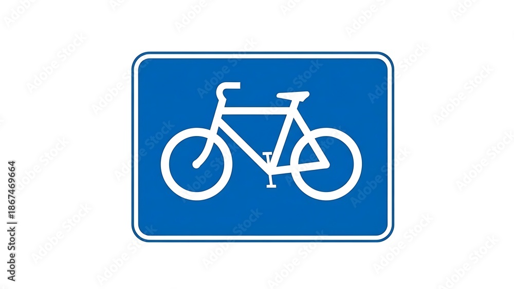 Fototapeta premium Blue bicycle lane sign with white bike symbol on road