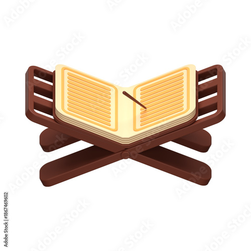 Holy Al-Quran book opened on a wooden stand or rehal