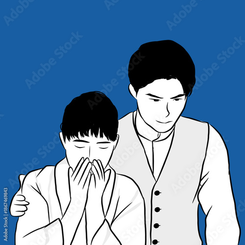Emotional Illustration of a Man Consoling a Crying Woman with a Gentle Touch