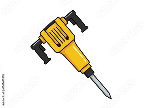 Illustration of a Yellow and Black Pneumatic Jackhammer on a White Background