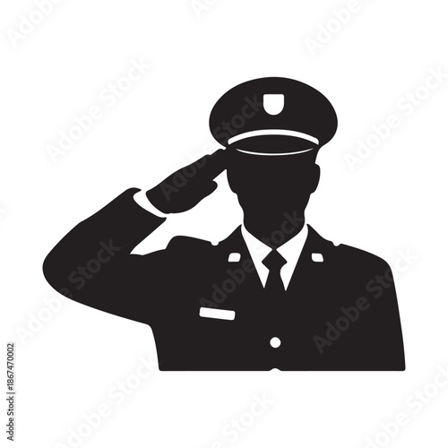 Silhouette of a police officer saluting isolated on transparent background