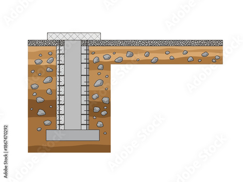 Architectural Cross-Section of Foundation and Ground Layers for Construction Planning