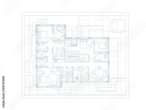 Architectural blueprint of a residential floor plan detailing rooms and layout for construction