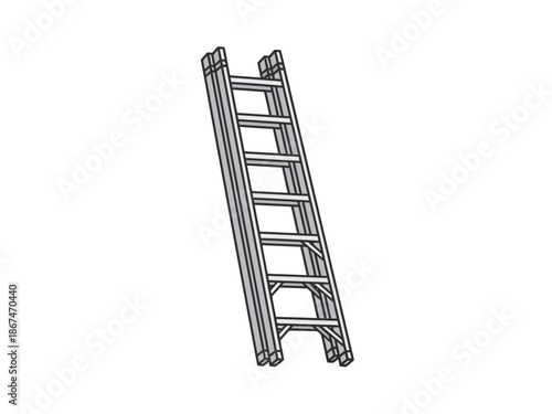A Simple Illustration of an Aluminum Ladder Against a Plain White Background, Focused Upward