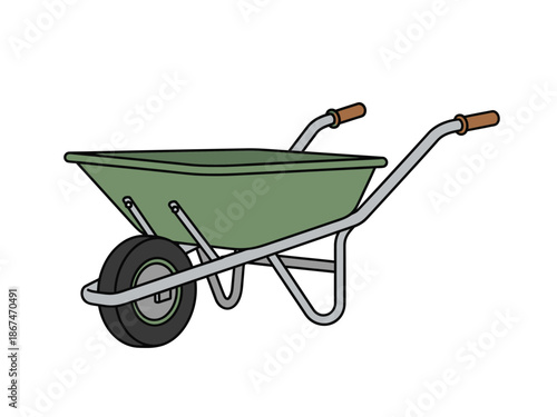 A Green Wheelbarrow Isolated on a White Background Ideal for Gardening and Construction