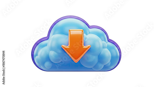 Cloud Download Icon on White Background