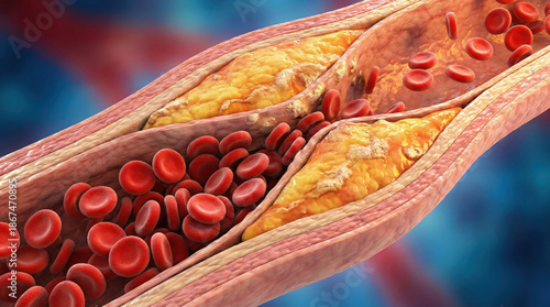 Illustration of Artery Clogged with Cholesterol and Blood