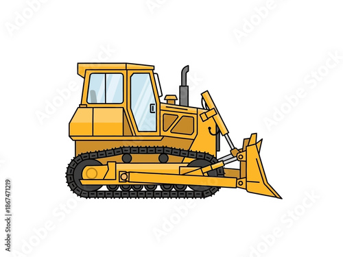 Vector illustration of a yellow bulldozer isolated on a white background, ideal for construction projects