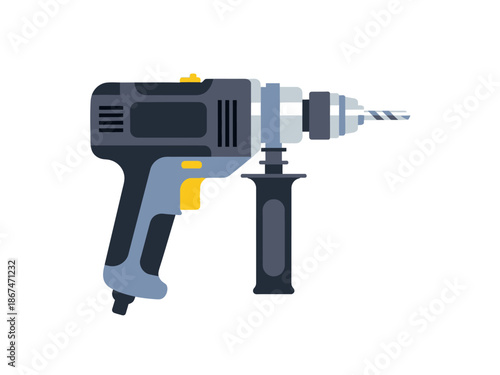 Illustration of a modern electric drill tool, ideal for construction and DIY projects