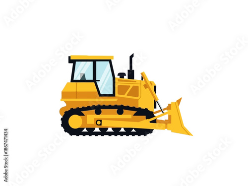Illustration of a yellow bulldozer with a blade isolated on a white background for construction industry needs