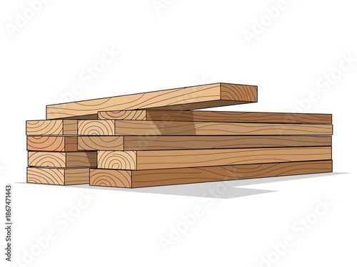 Pile of Wooden Planks Construction Materials Ready for Building and Carpentry Projects