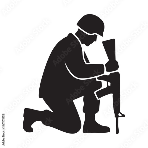 Soldier Kneeling with Rifle Silhouette Military Theme Combat Ready