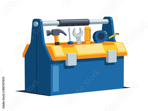 Cartoon Toolbox A Detailed Illustration Featuring Tools, Perfect for Construction and DIY Projects