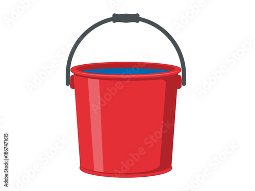 Vibrant Red Bucket An Illustrated Rendering of a Classic Container with Water