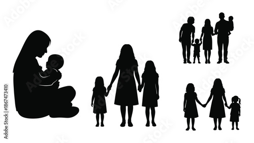 Family silhouettes depicting different stages of life from infancy to adulthood