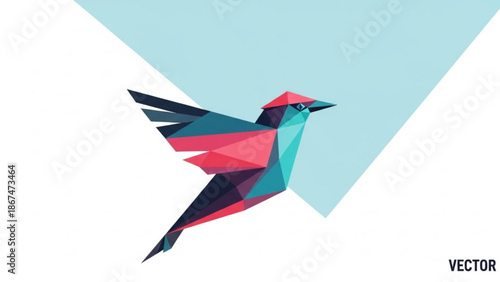 Vibrant geometric bird in flight on colored background vector graphic