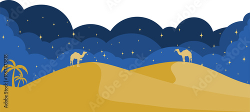 al isra wal miraj camels in desert at night