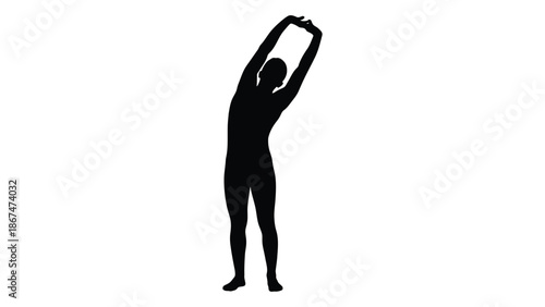 Silhouette of a person stretching their arm overhead in a side bend