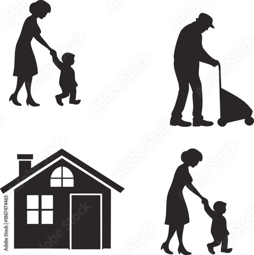 Family moments with parents and children in daily life scenes