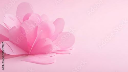 Soft pink paper flower decoration on a delicate pastel background, creating a gentle and romantic aesthetic.