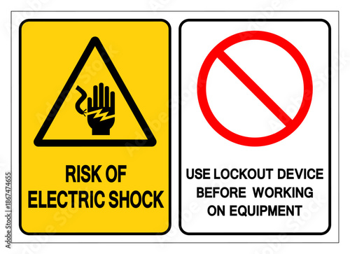 Risk Of Electric Shock Use Lockout Device Symbol Sign, Vector Illustration, Isolate On White Background Label. EPS10