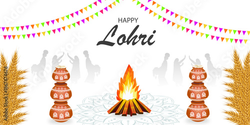 Happy Lohri holiday background for Punjabi festival. Vector illustration