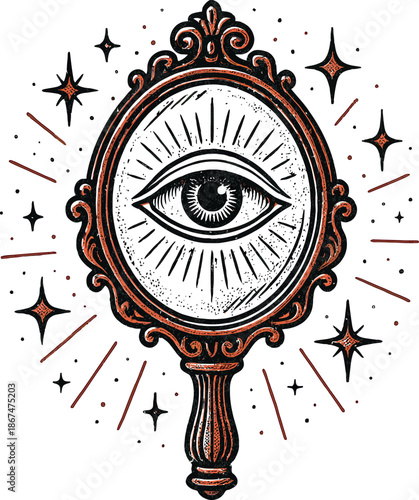 Mystic Eye Mirror Occult Vintage Tattoo Vector