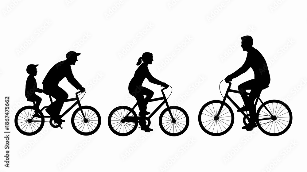 Obraz premium a silhouette depiction of a family enjoying a leisurely bike ride together on a sunny day showcasing parental love and activity high quality professional detailed modern