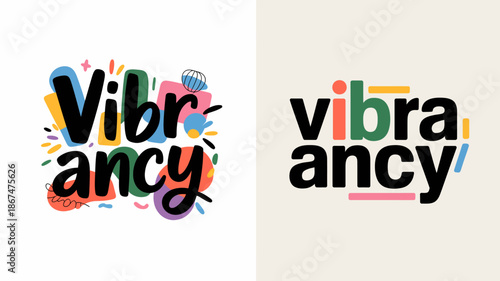 a side by side comparison of the word vibrancy depicted in a colorful and a minimalist style showcasing typographic design elements high quality professional detailed modern