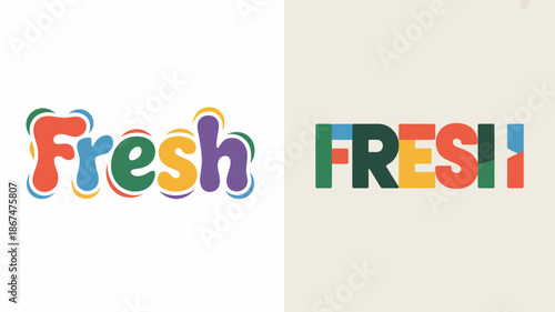 a visual comparison of the word fresh presented in two distinct typographic styles one colorful and playful the other bold and minimalist high quality professional detailed